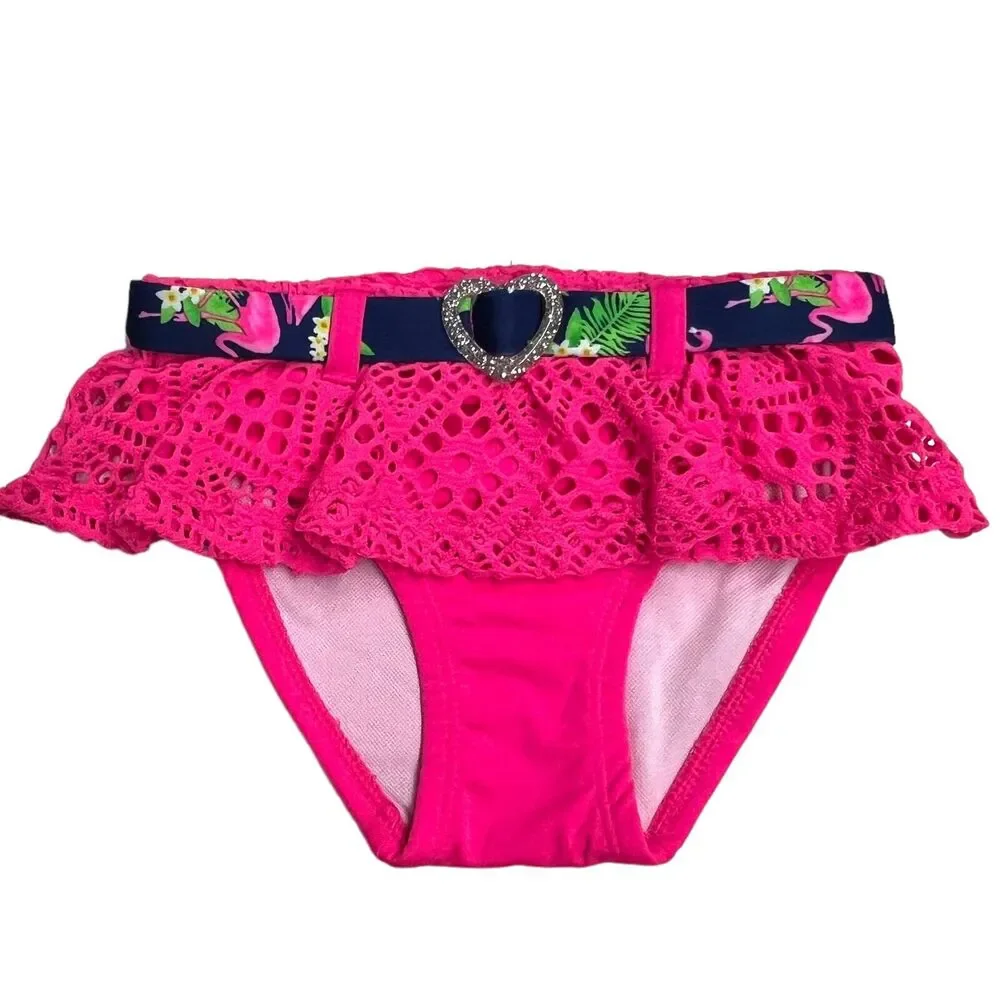 Lemon Kiss Navy Pink Flamingo Tropical Green Leaves Floral Bikini Girls‎ 12M